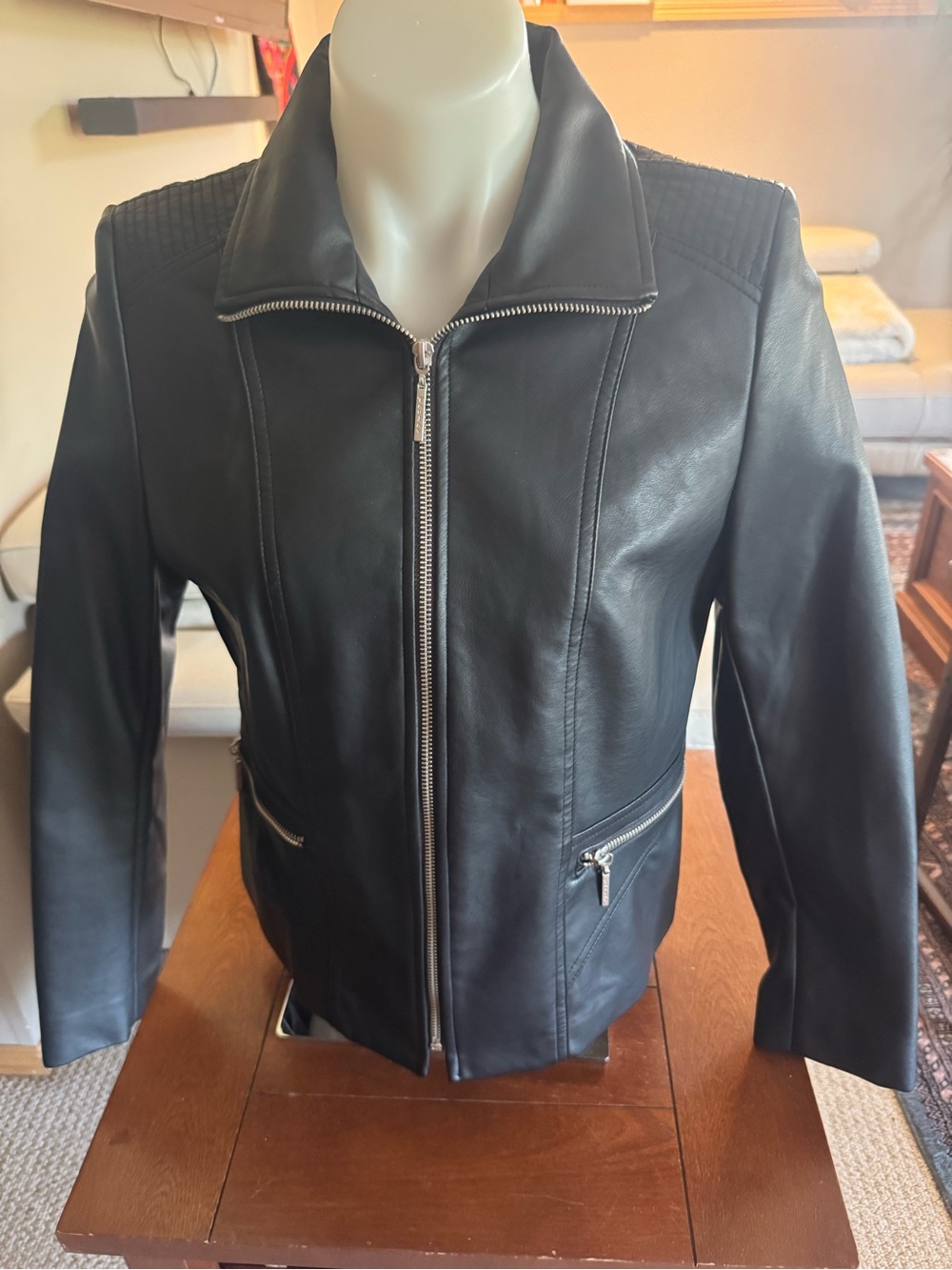 TanJay Black faux Leather Zip Front Jacket